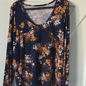 Maurices Navy Floral Long Sleeve Blouse